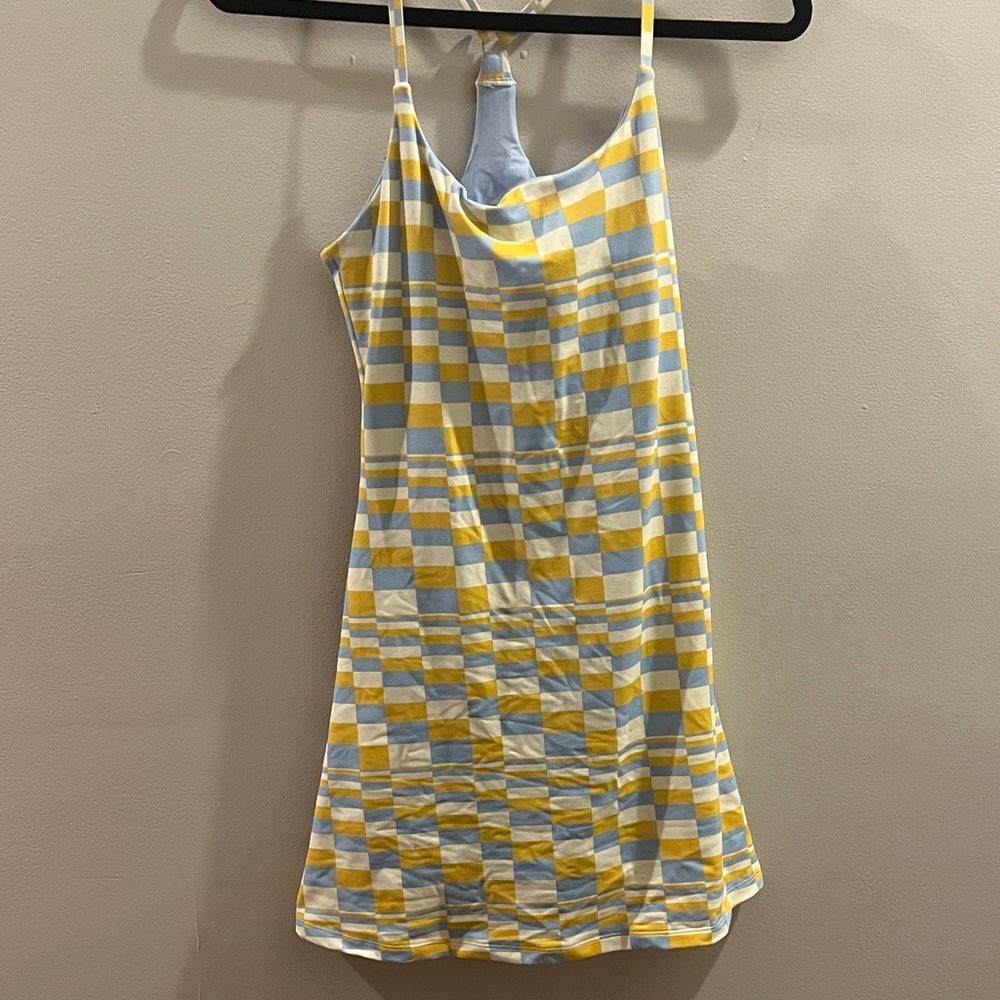 Outdoor Voices Yellow and Blue Checkered Exercise Dress